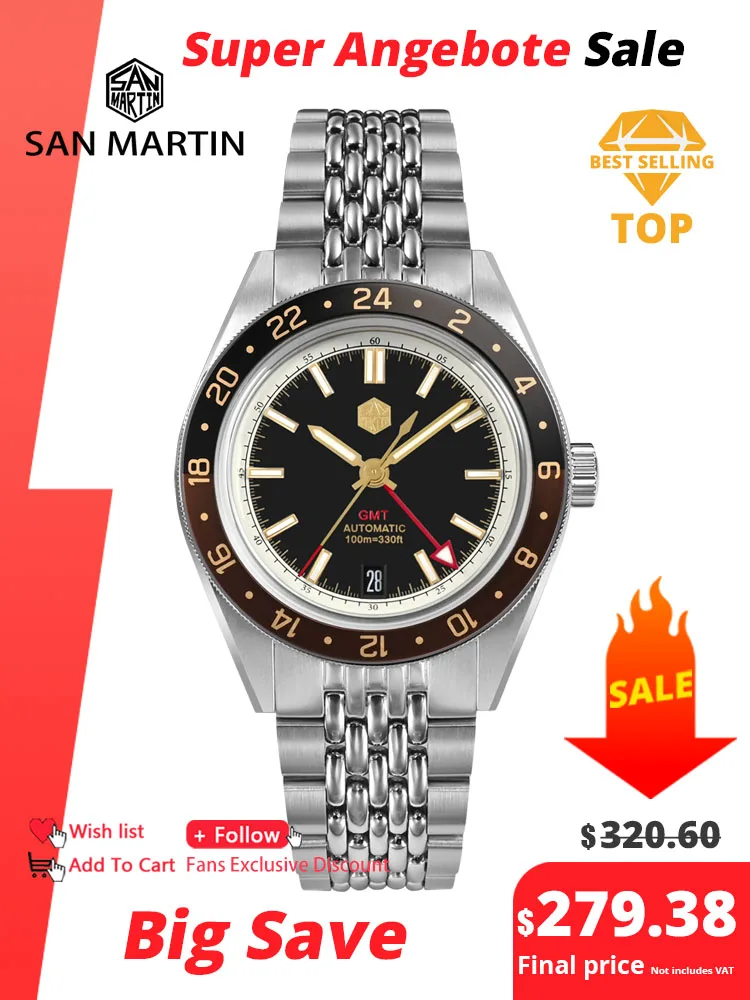 San martin новые мужские часы nh34 gmt 39