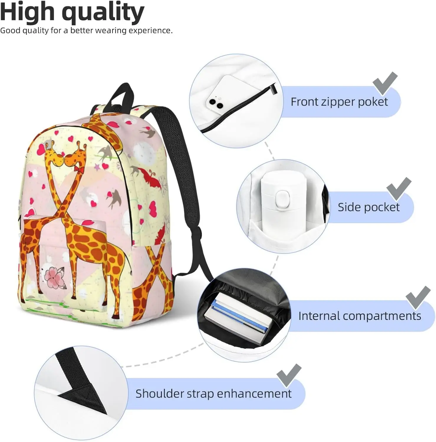 Модный холщовый рюкзак giraffe heart flower butterfly - Фотография_5