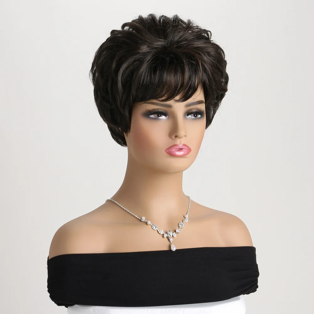 Синтетические короткие черно-коричневые парики с стрижкой пикси для женщин - Фотография_3