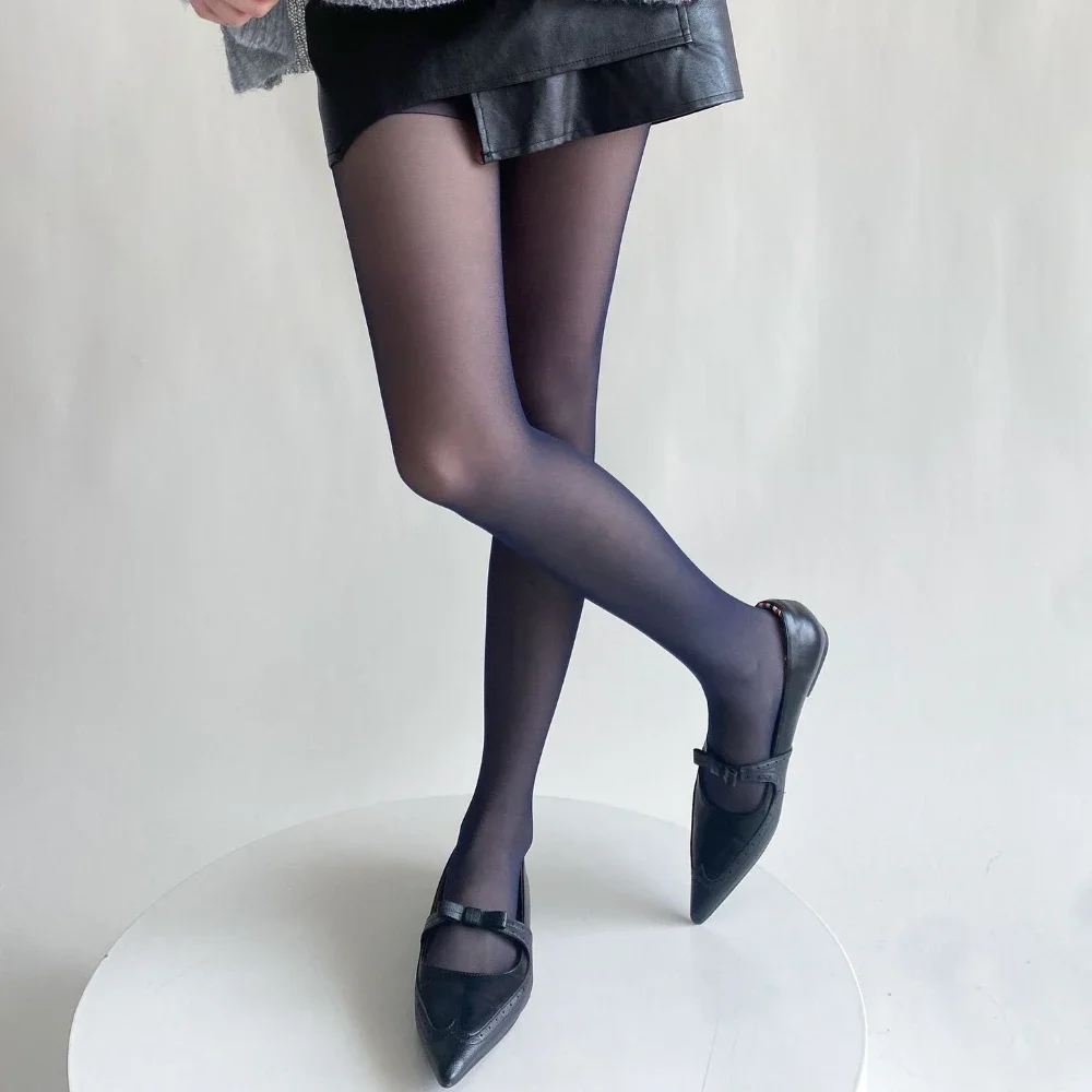 Сине-зеленые ультратонкие нейлоновые чулки до бедра - Фотография_5