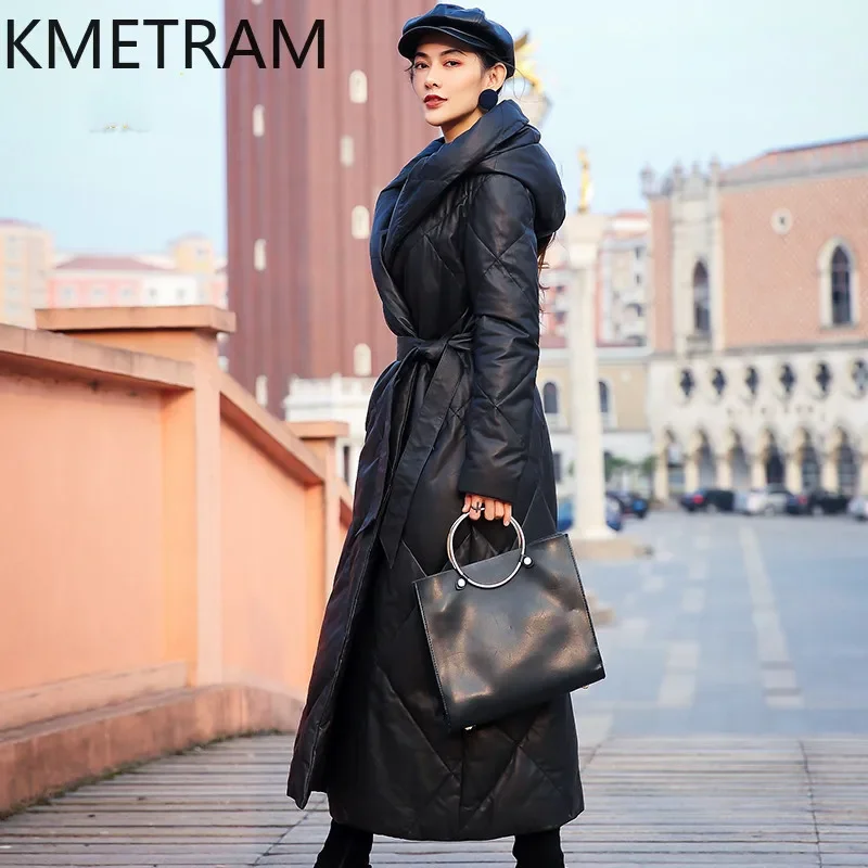 Кожаная куртка-пуховик на белом утином пуху - Фотография_3