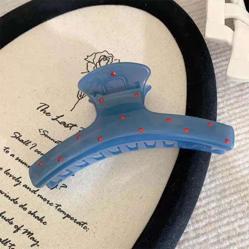 Винтажная заколка для волос с синим горошком и красным бантом - Фотография_6