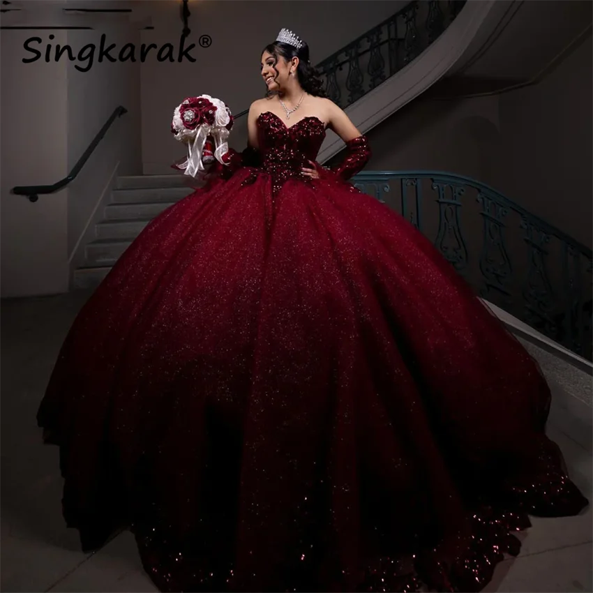 Блестящее винно-красное платье quinceanera sweet 16