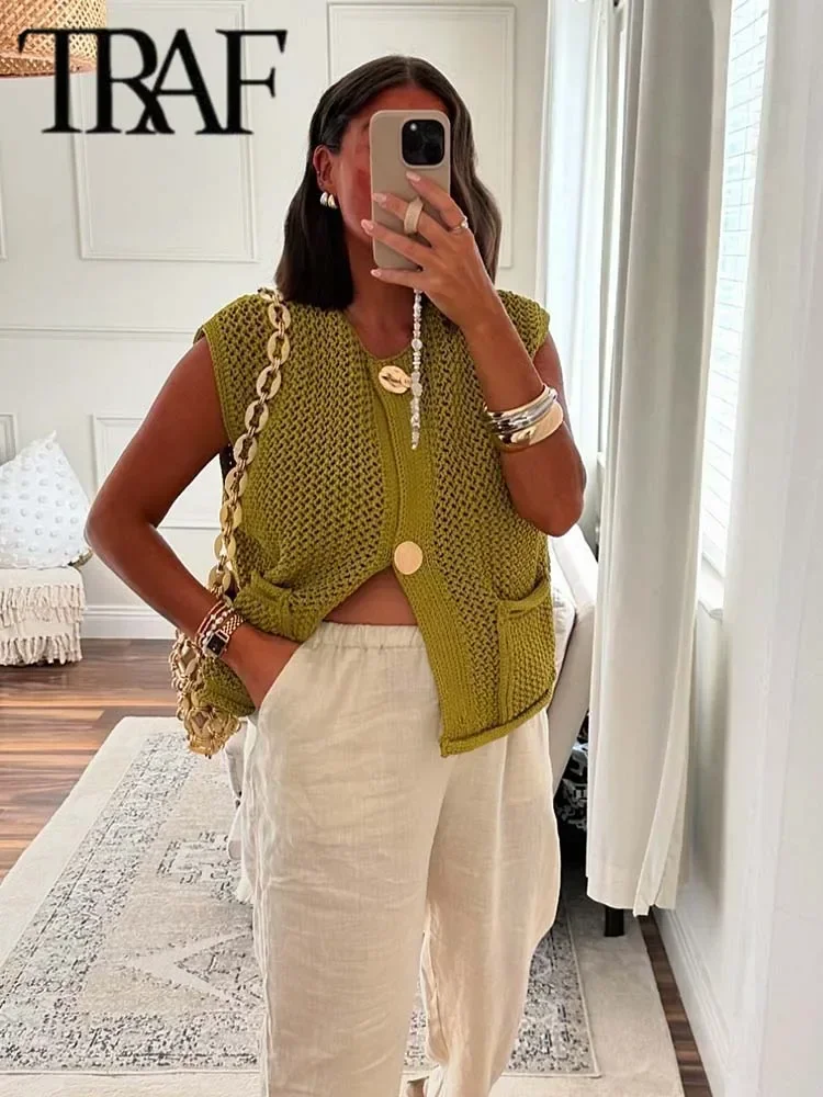 Женский модный вязаный жилет без - Фотография_2