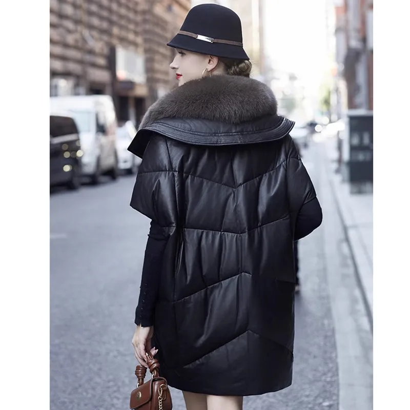 Женский зимний кожаный пуховик из овчины - Фотография_4