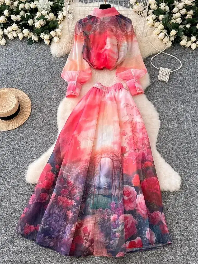 Весенне-осенний великолепный комплект из 2 предметов с цветочным принтом - Фотография_2