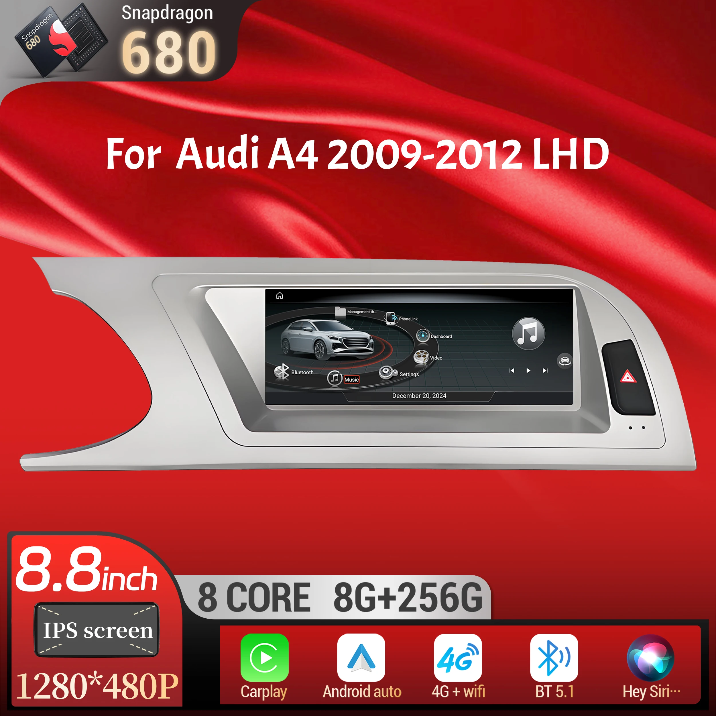 8,8-дюймовый левый руль android 13 для audi a4 2009-2012