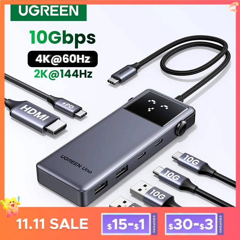 Ugreen uno usb c hub 6-в-1 4k60hz pd100w 10 гбит/с usb3