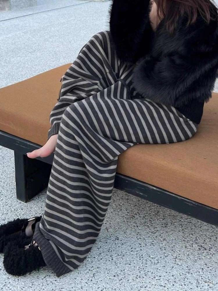 Женские широкие брюки в полоску контрастного цвета в стиле харадзюку - Фотография_2