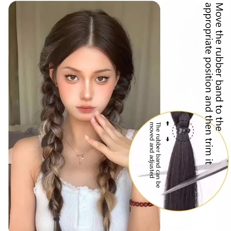 Синтетические плетеные волосы для наращивания хвоста с резинкой - Фотография_4