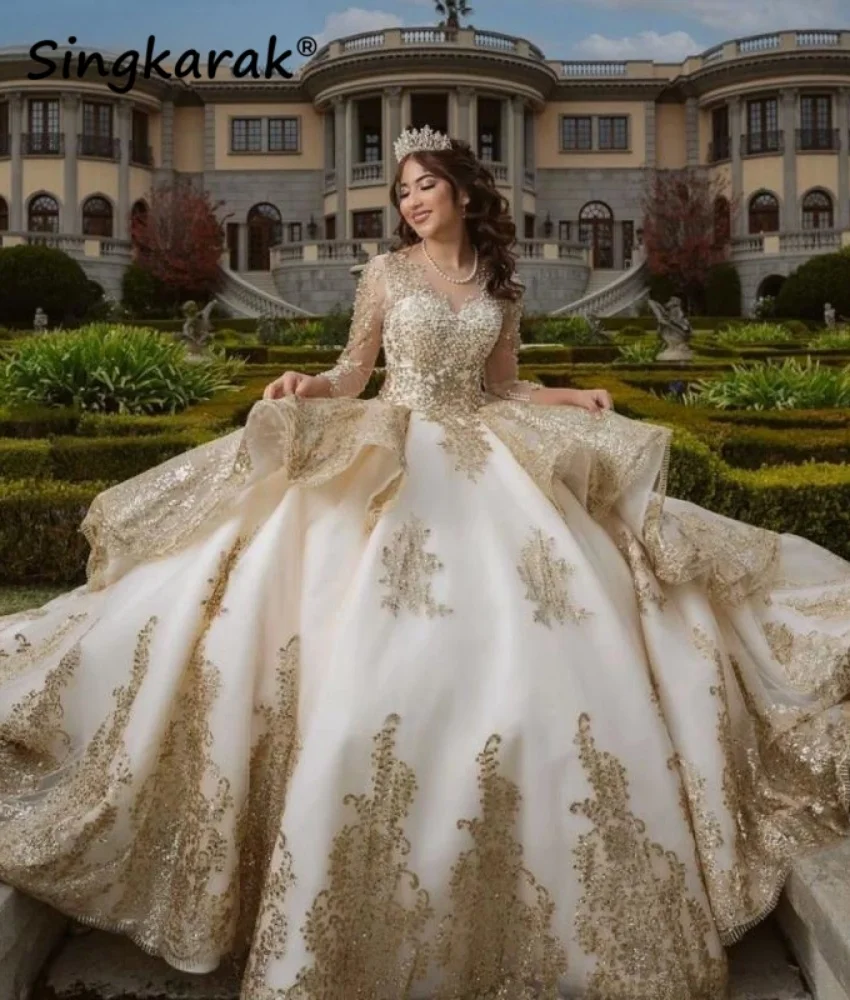 Роскошное платье quinceanera цвета шампанского