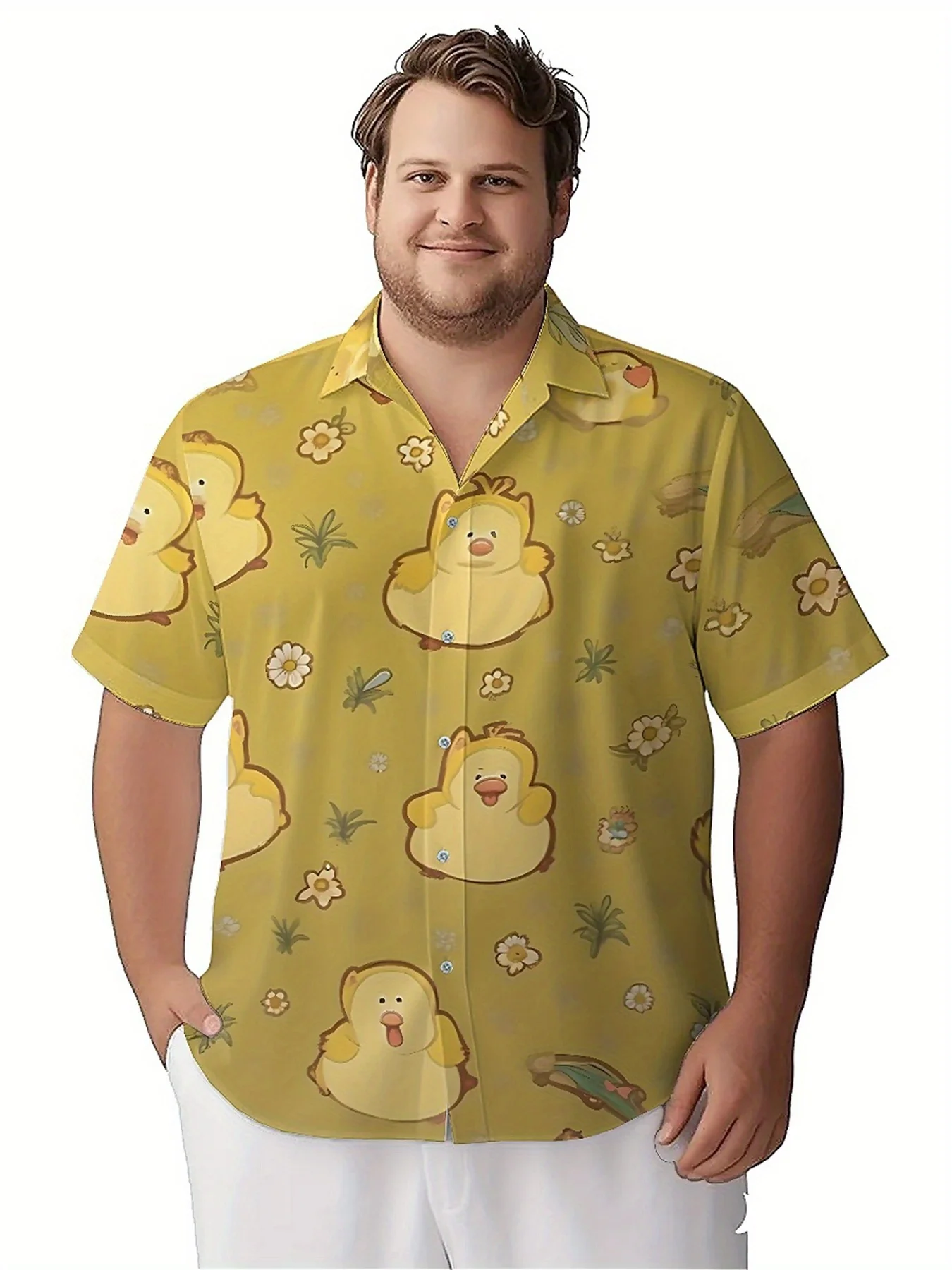 Мужские гавайские рубашки больших размеров с резиновым узором утки - Фотография_4