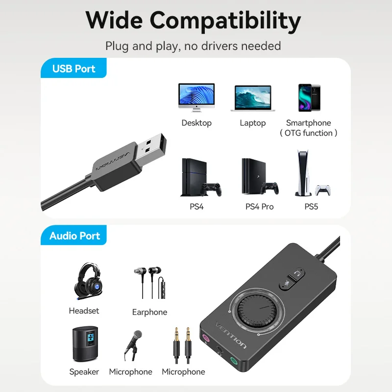 Внешняя звуковая карта vention usb — аудиоадаптер usb–3 - Фотография_5