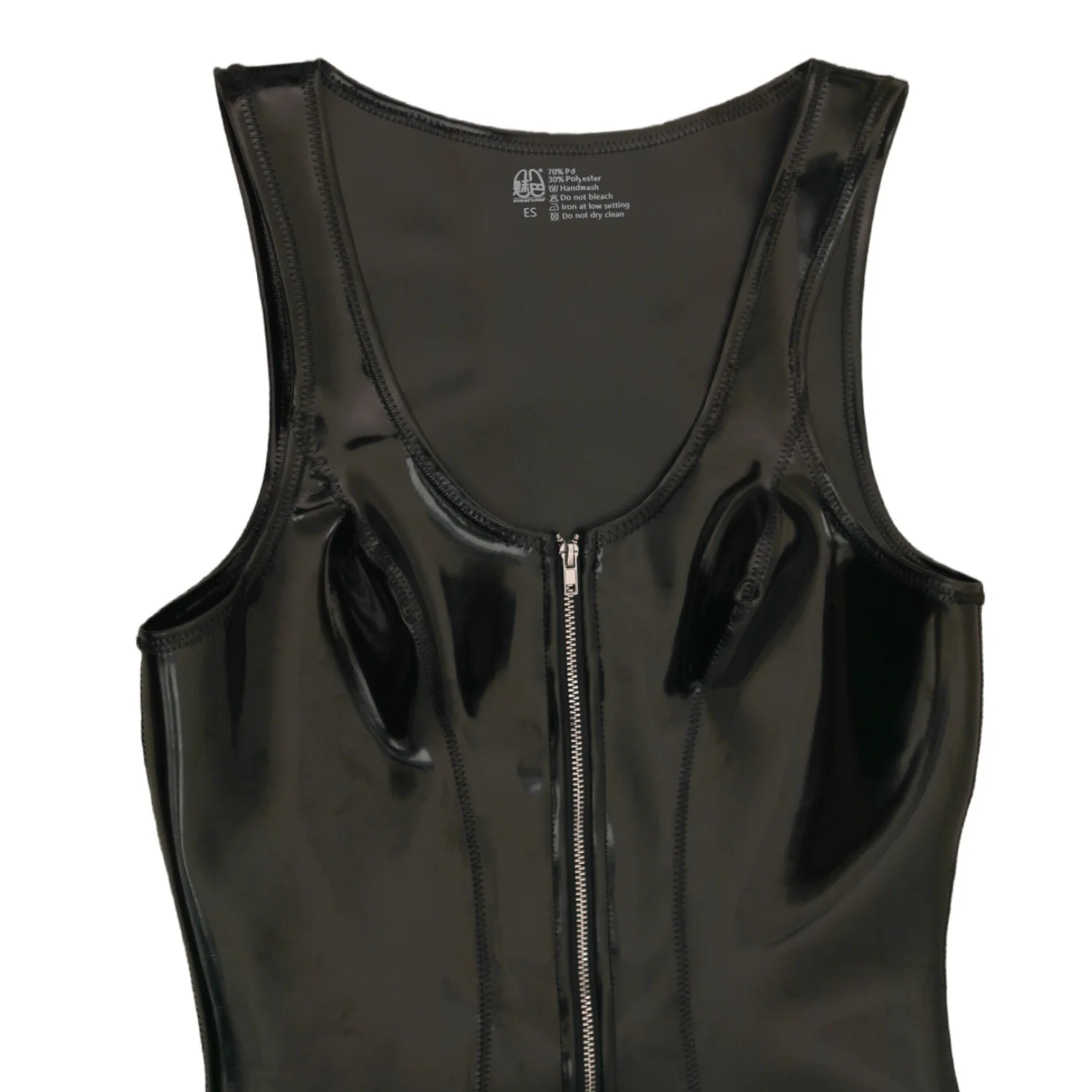 Мужской сексуальный цельный тонкий боди без рукавов из искусственной кожи - Фотография_3