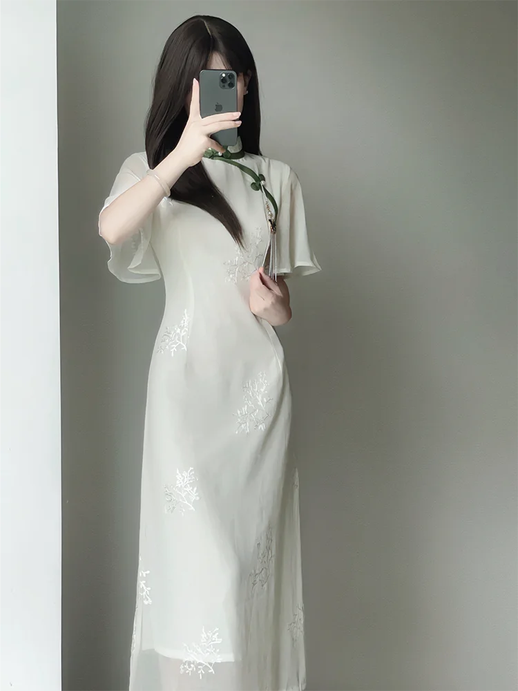 Новинка, элегантное вышитое винтажное платье qipao с коротким рукавом - Фотография_2