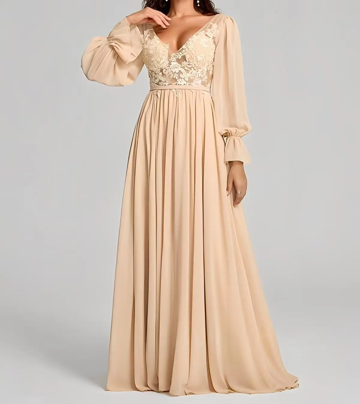 Платья подружки невесты с v-образным вырезом и длинным рукавом для свадьбы