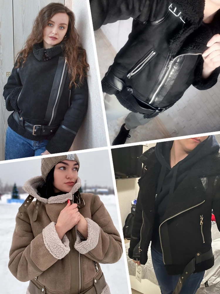 Ailegogo зимняя женская толстая теплая замшевая куртка ягненка - Фотография_6