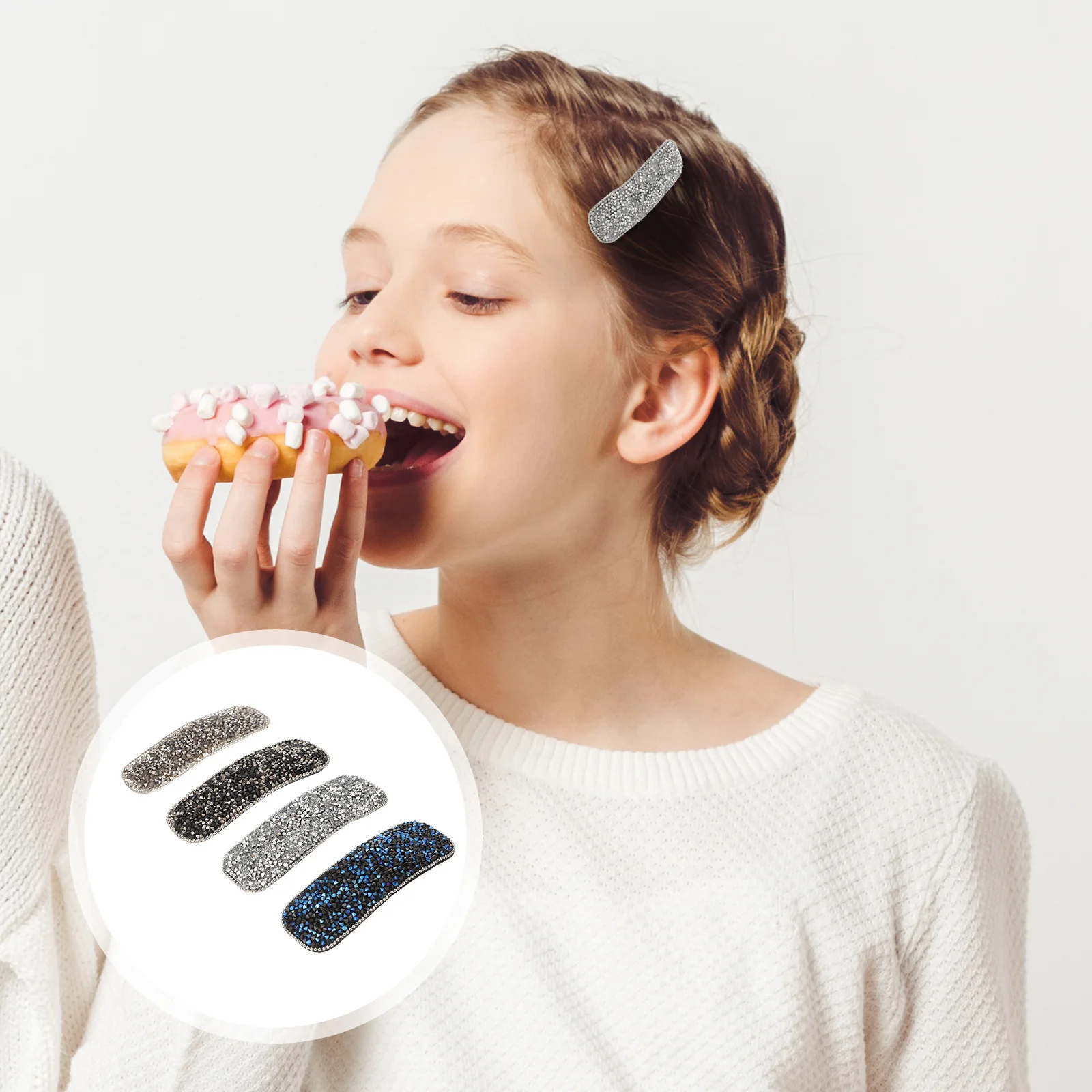 Квадратные заколки для волос с разноцветными кристаллами - Фотография_2