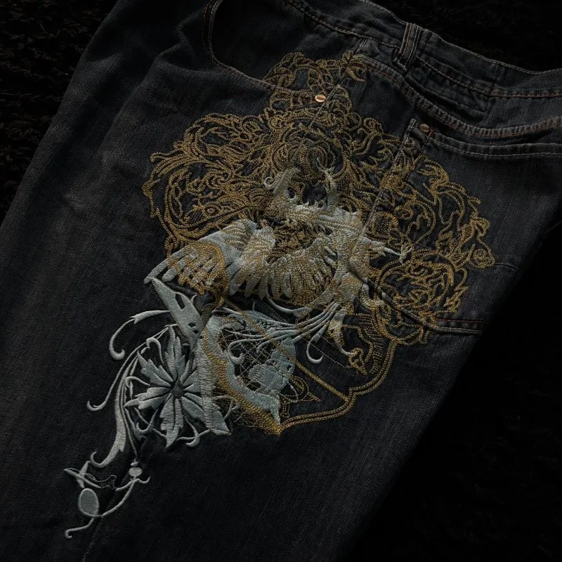 Американские новые модные мешковатые джинсы с вышивкой большого размера - Фотография_5