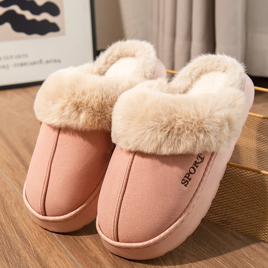 Осень-зима, однотонные плюшевые теплые тапочки