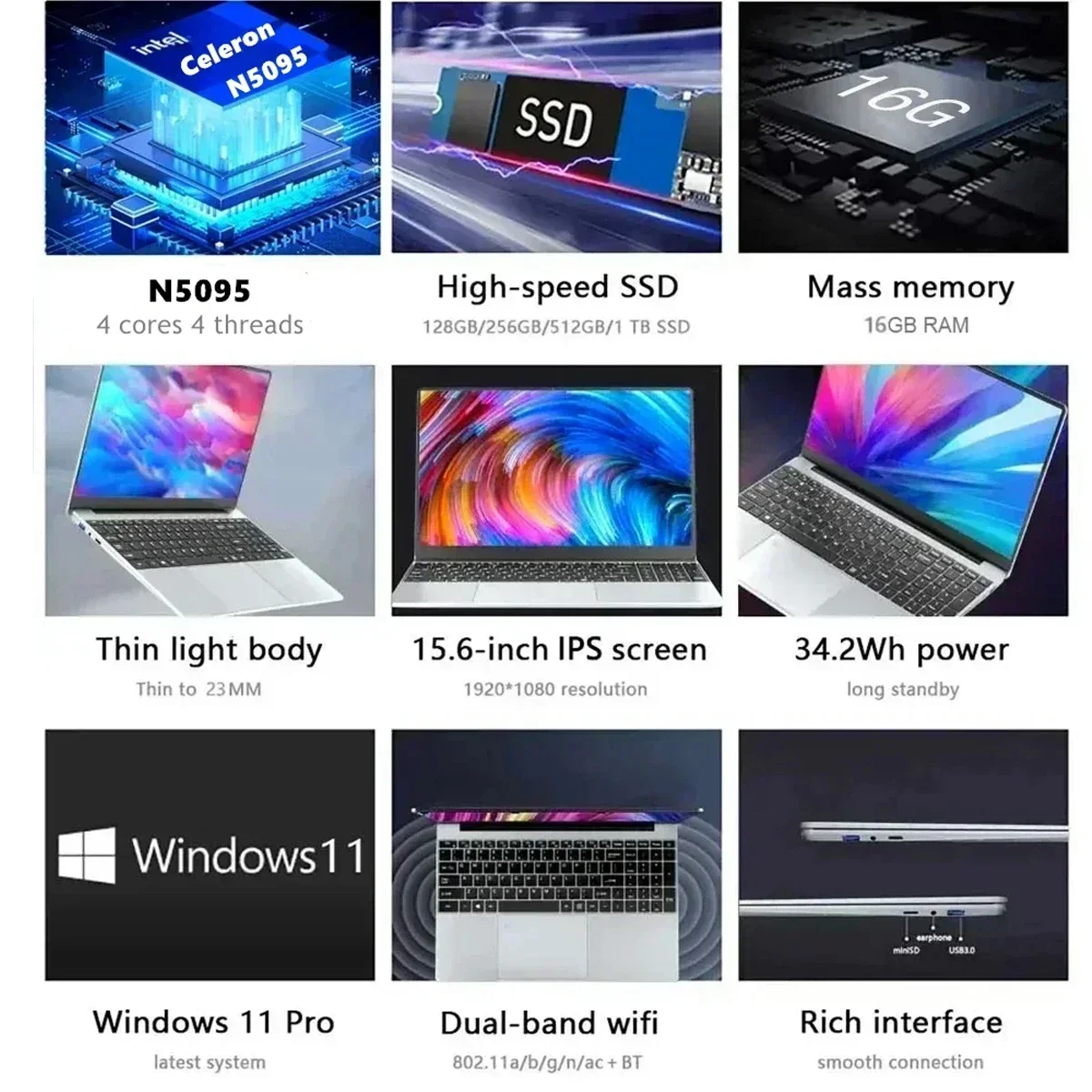 Qmdz 15,6-дюймовый портативный компьютер intel celeron n5095 - Фотография_2