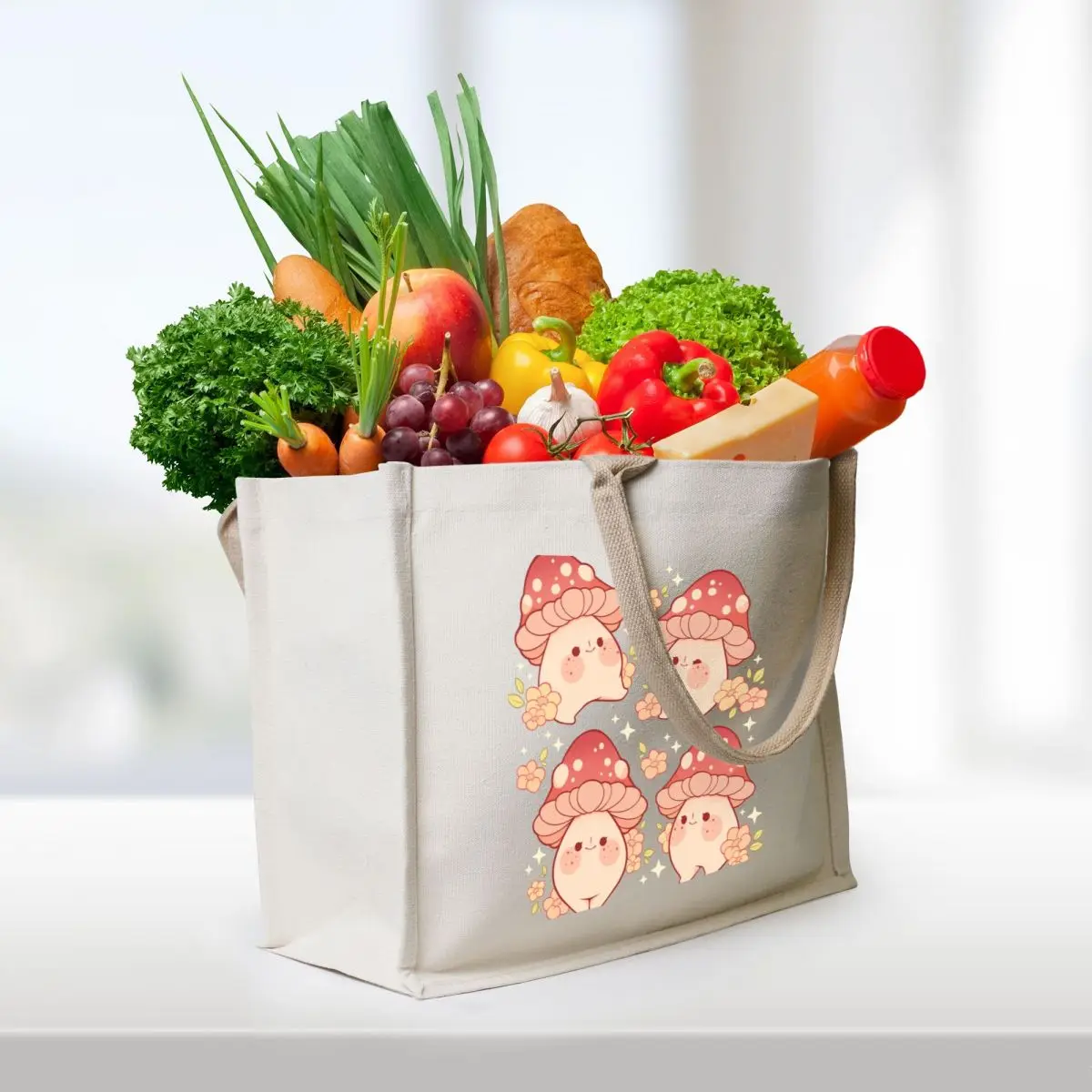 Розовые грибы и цветы с узором tote bag - Фотография_3