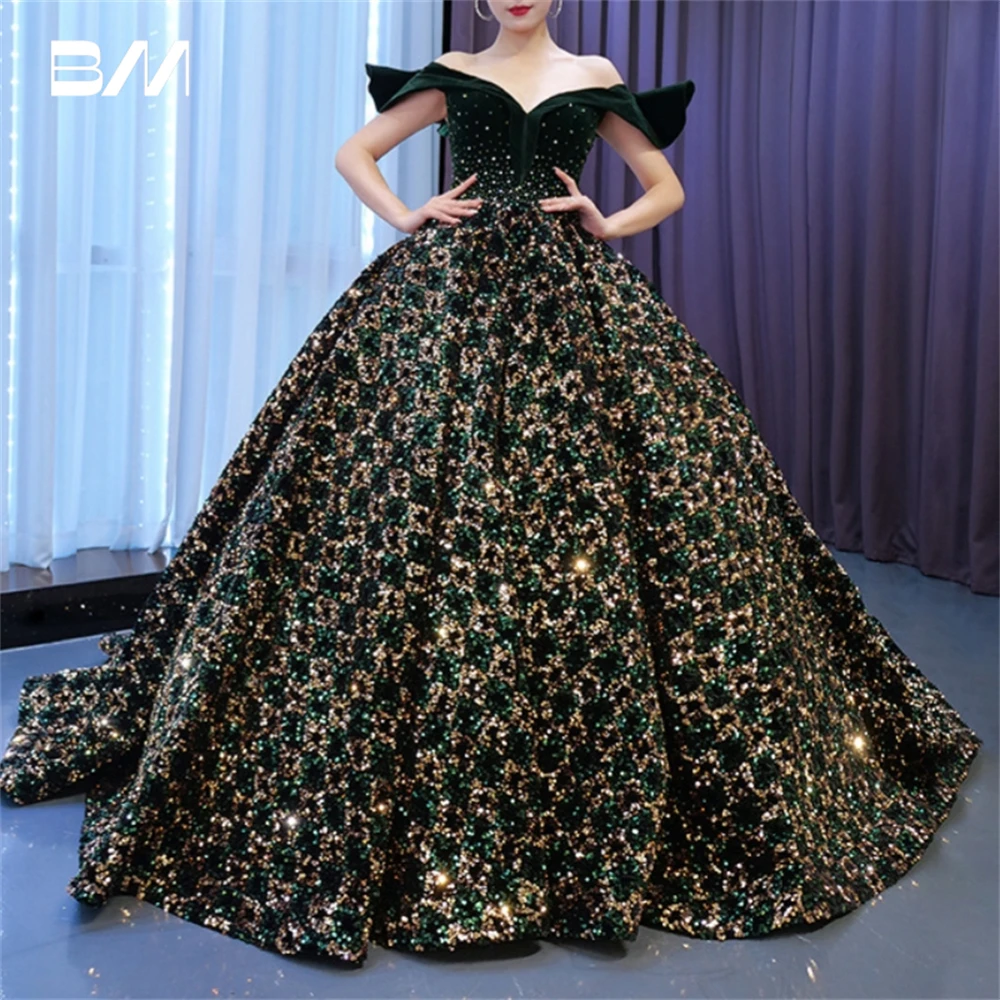 Роскошное бархатное платье quinceanera с блестками для женщин 2024