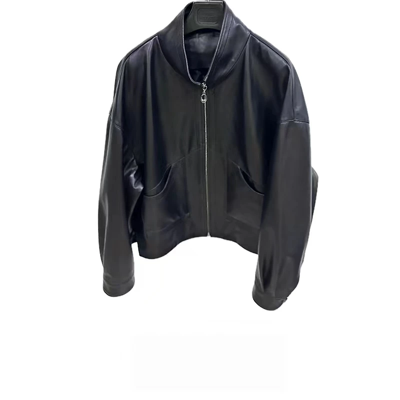 Женское короткое пальто из натуральной овечьей кожи