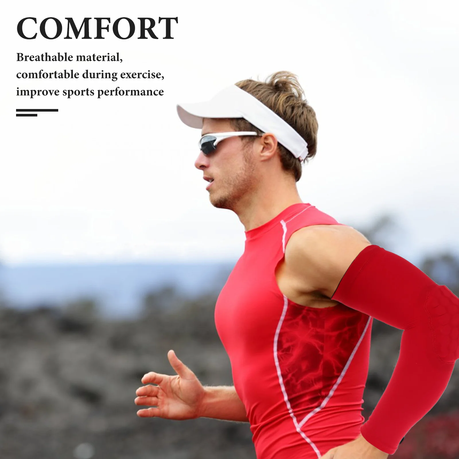Дышащие рукава до локтя с сотовой подкладкой для занятий спортом - Фотография_2