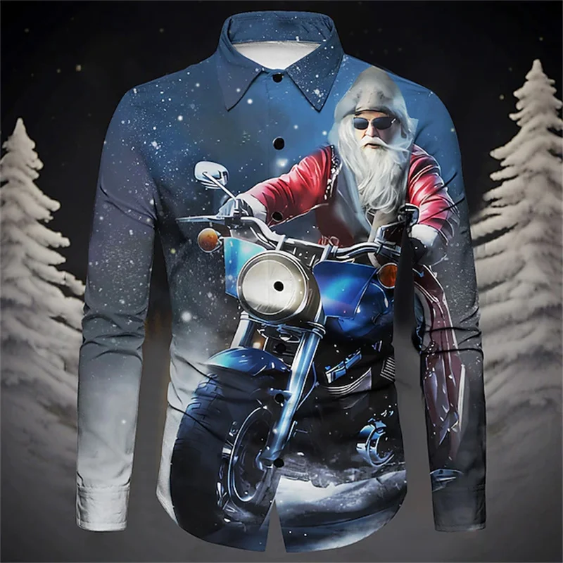 Рождественская мужская рубашка с принтом санта-клауса - Фотография_4