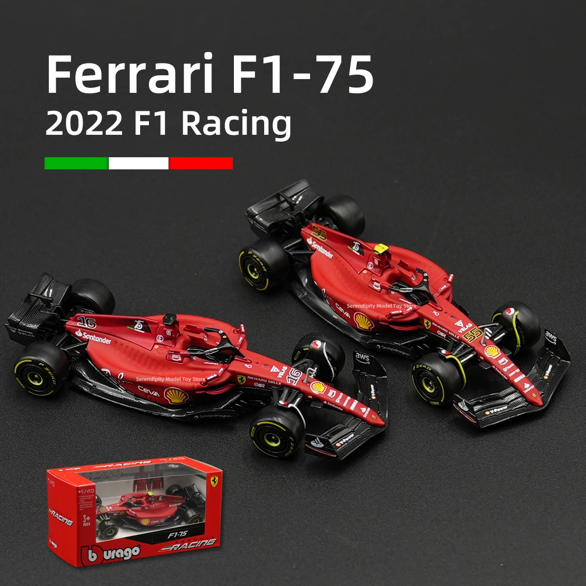 Модель автомобиля bburago 1:43 ferrari 2022 f1-75 #16 f1