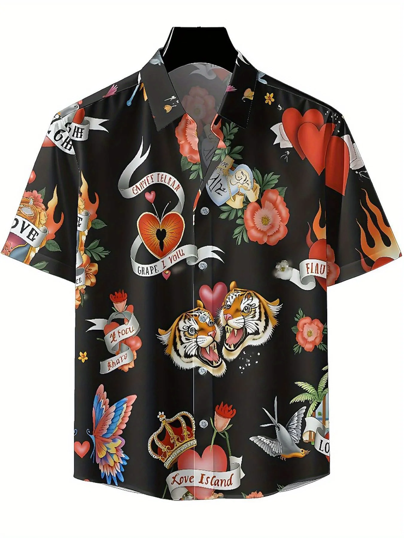 Мужские гавайские рубашки больших размеров с рисунком пламя и крыльев - Фотография_2