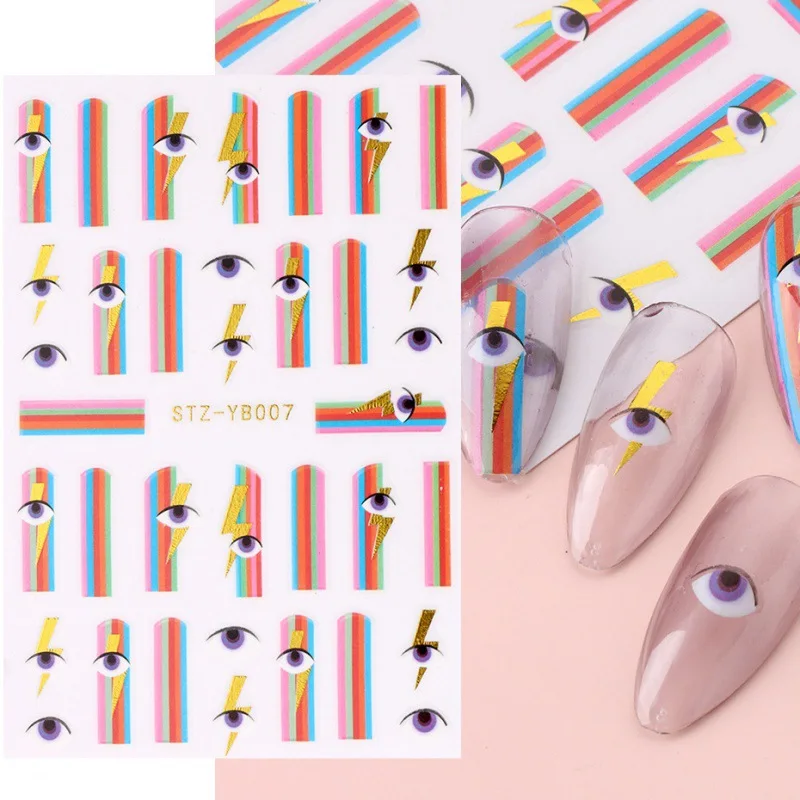 Цветные полосатые наклейки для дизайна ногтей - Фотография_5