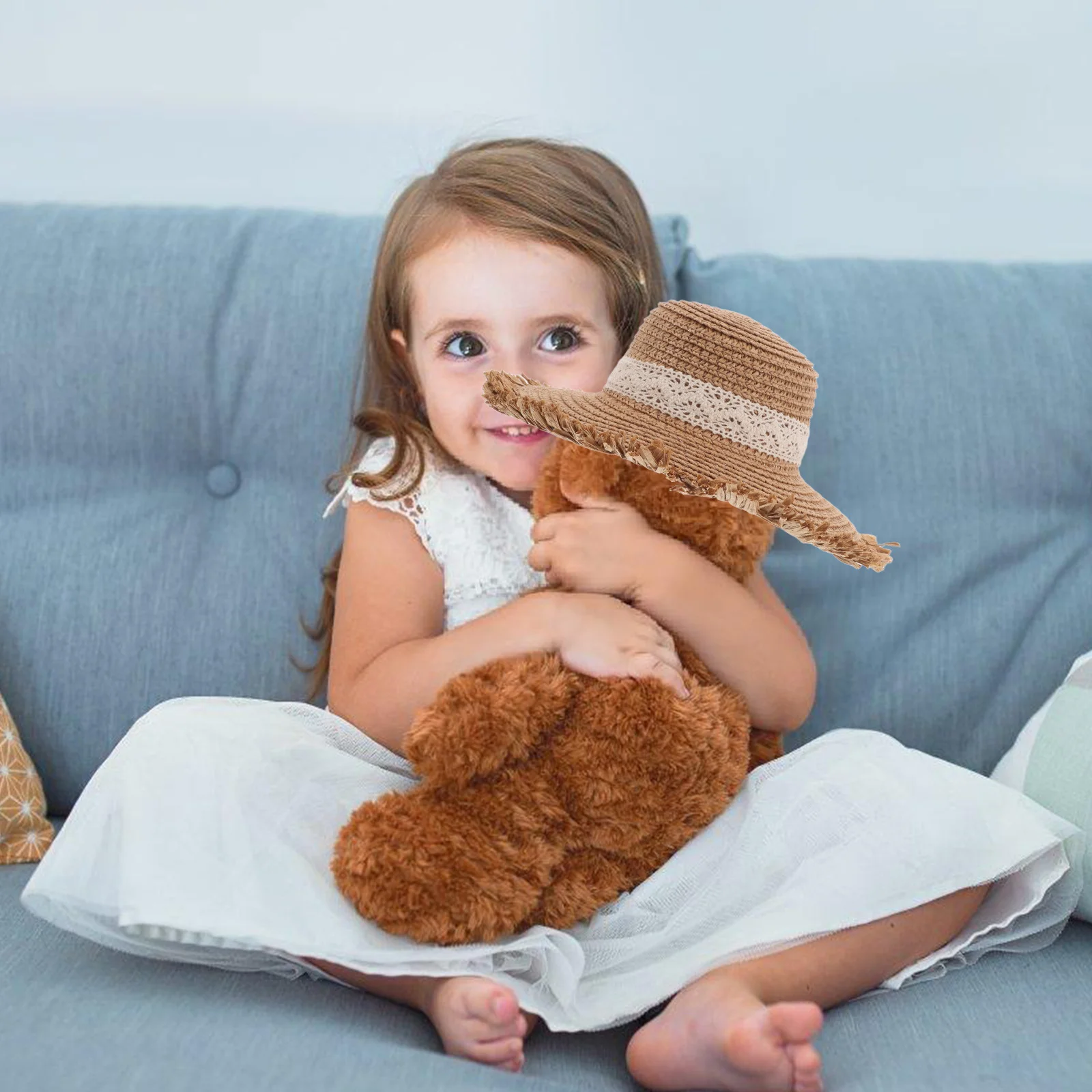 Очаровательная миниатюрная тканая шляпа с кружевным бантом - Фотография_3