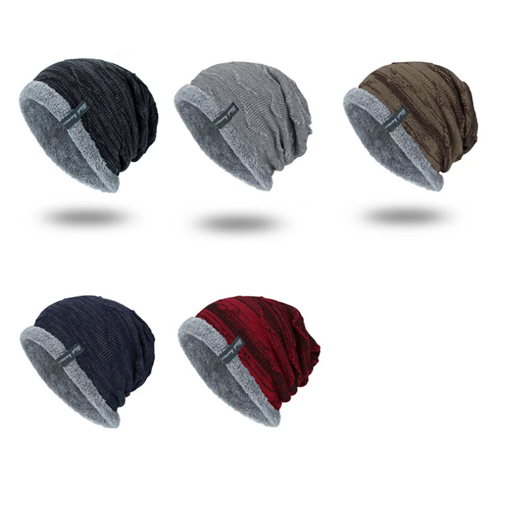 Мужская теплая вязаная шапка-бини