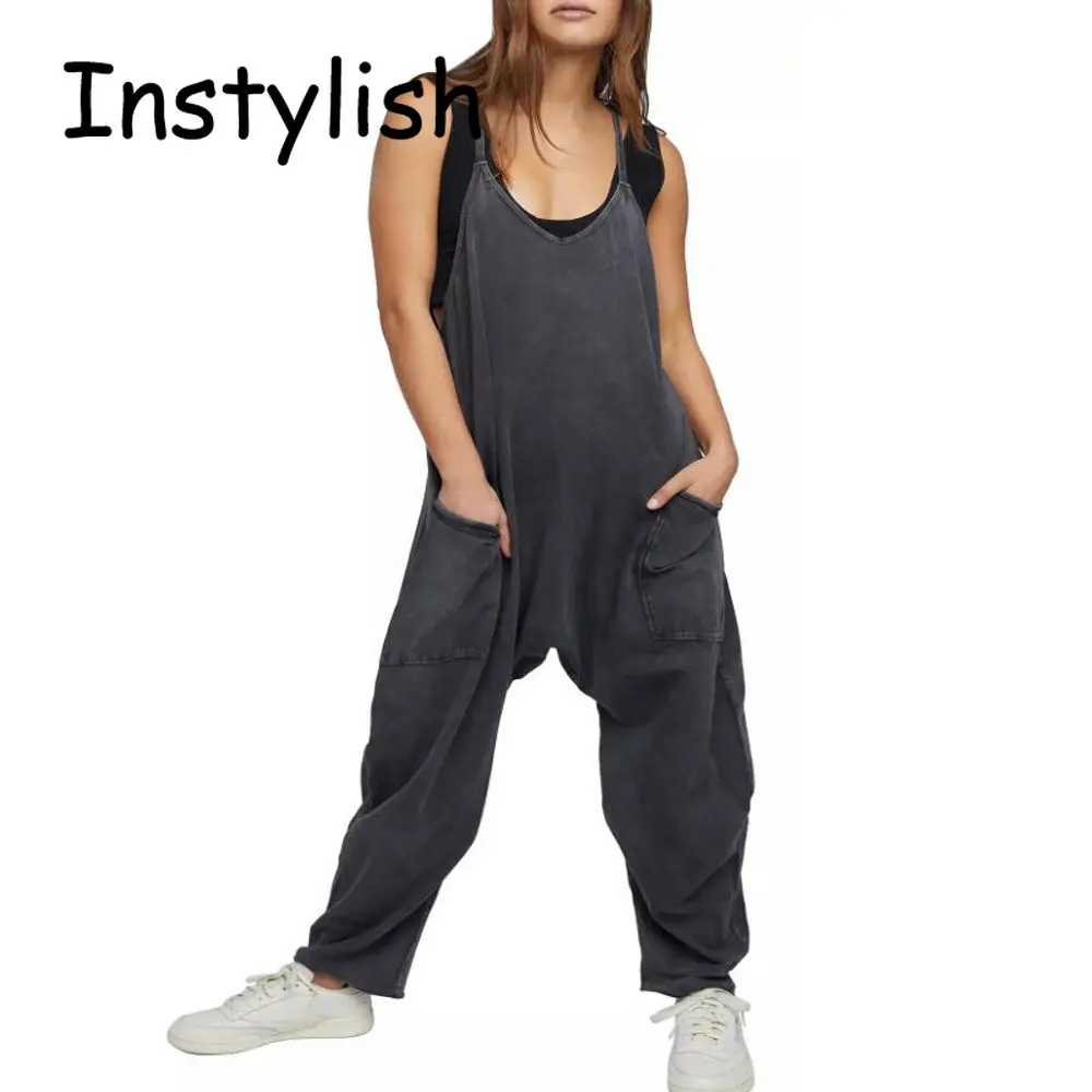 Женский повседневный комбинезон без рукавов на бретелях-спагетти - Фотография_4