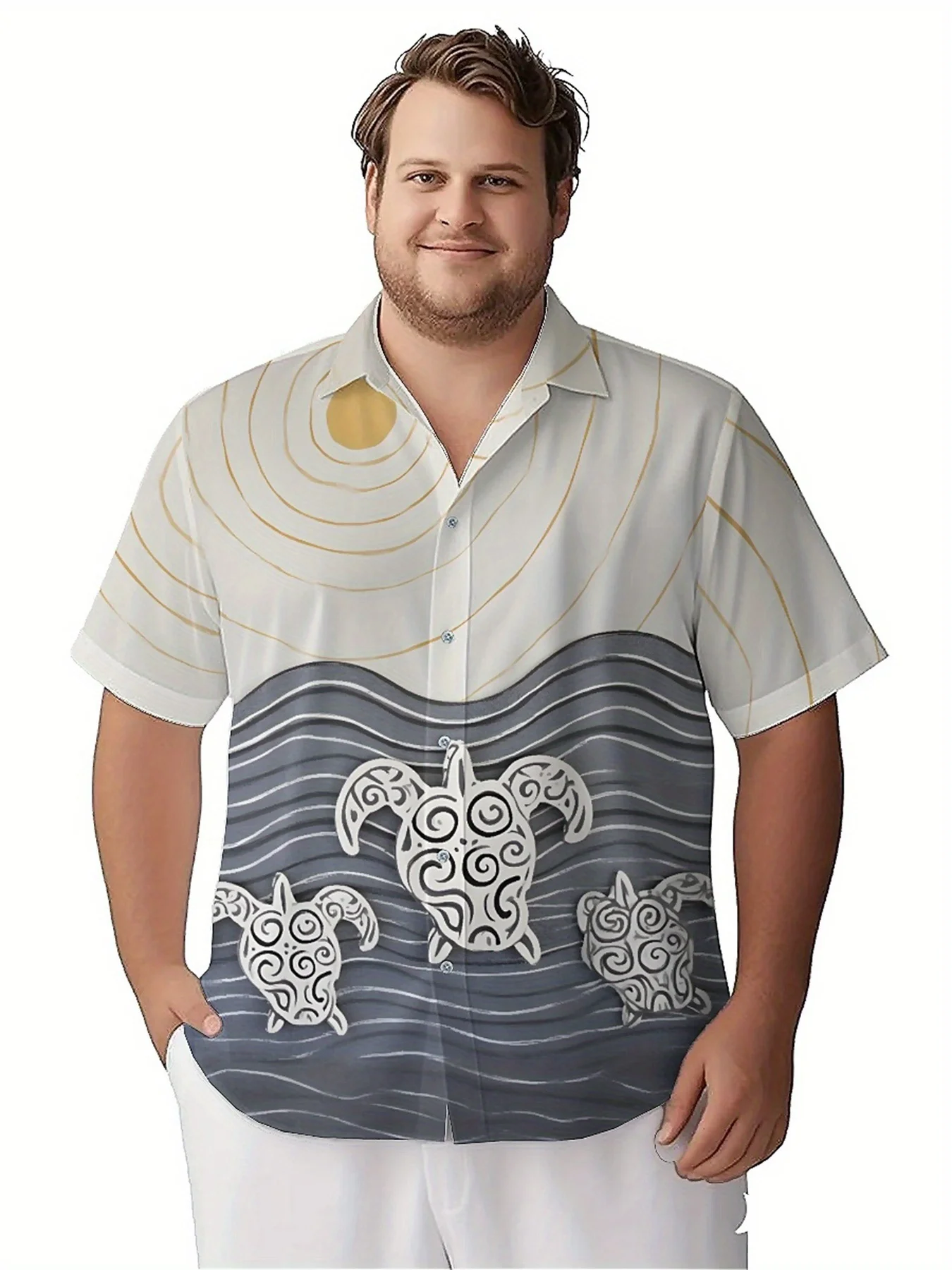 Мужские гавайские рубашки больших размеров с рисунком морских черепах - Фотография_3