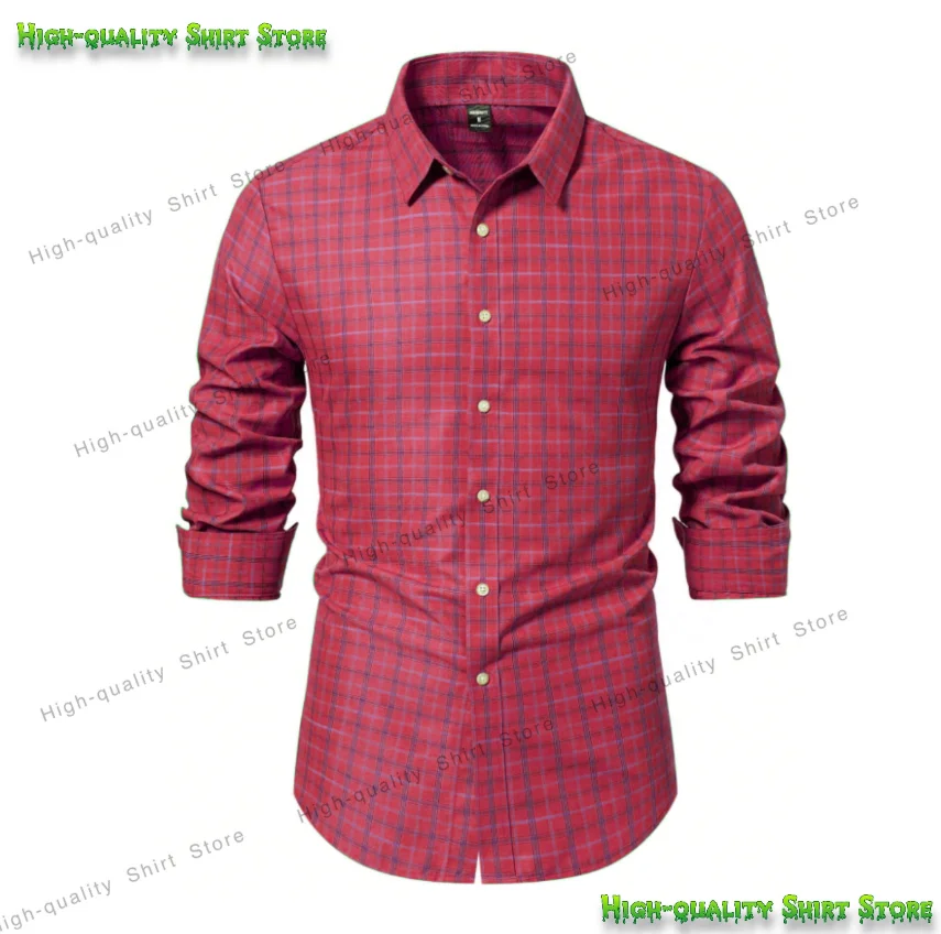 Мужская рубашка с длинными рукавами и 3d клетчатым принтом - Фотография_4