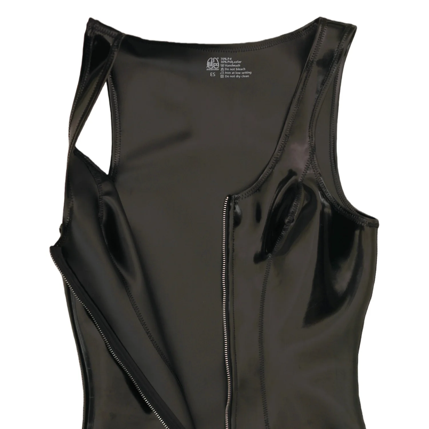 Мужской сексуальный цельный тонкий боди без рукавов из искусственной кожи - Фотография_5