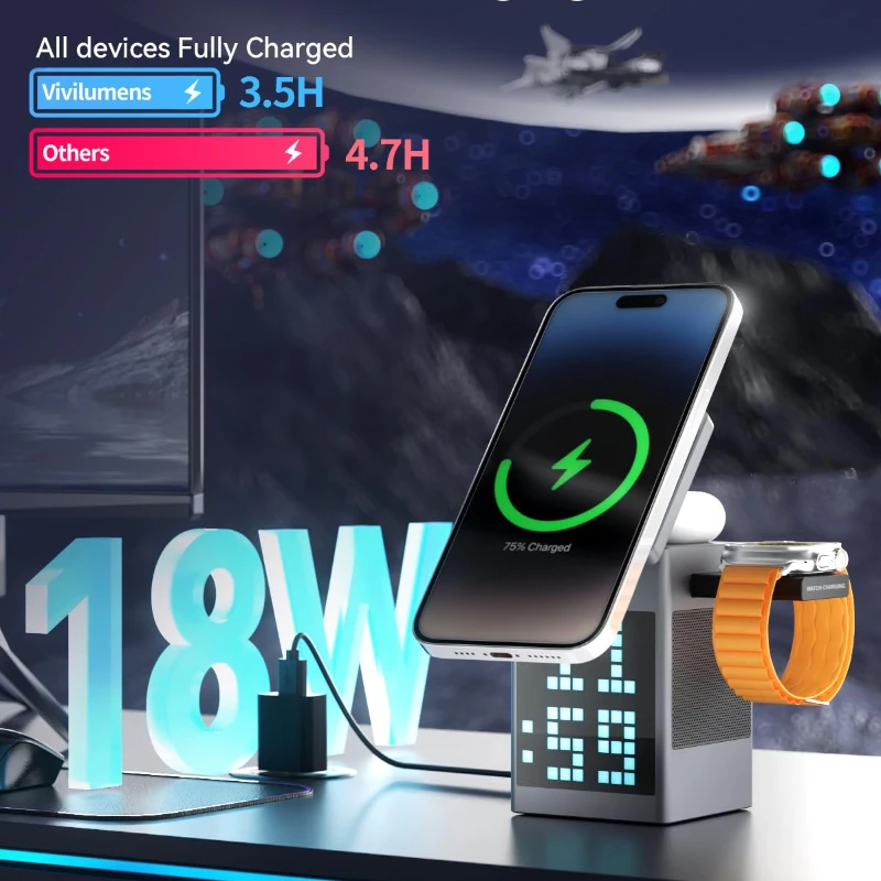 Магнитная беспроводная зарядная станция 6-в-1 с динамиком bluetooth - Фотография_3