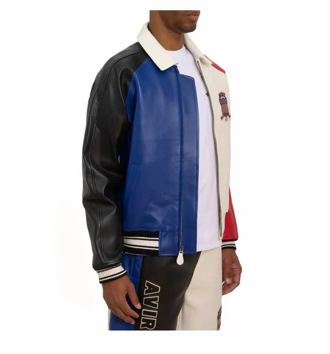 Мужская французская куртка из овчины avirex с цветными блоками - Фотография_5