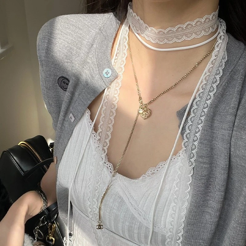 Корейский модный милый кружевной шарф с бантом - Фотография_4