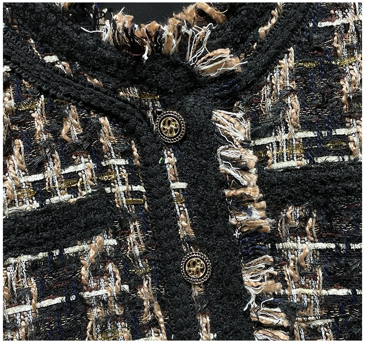 Твидовое пальто в клетку с кисточками - Фотография_4