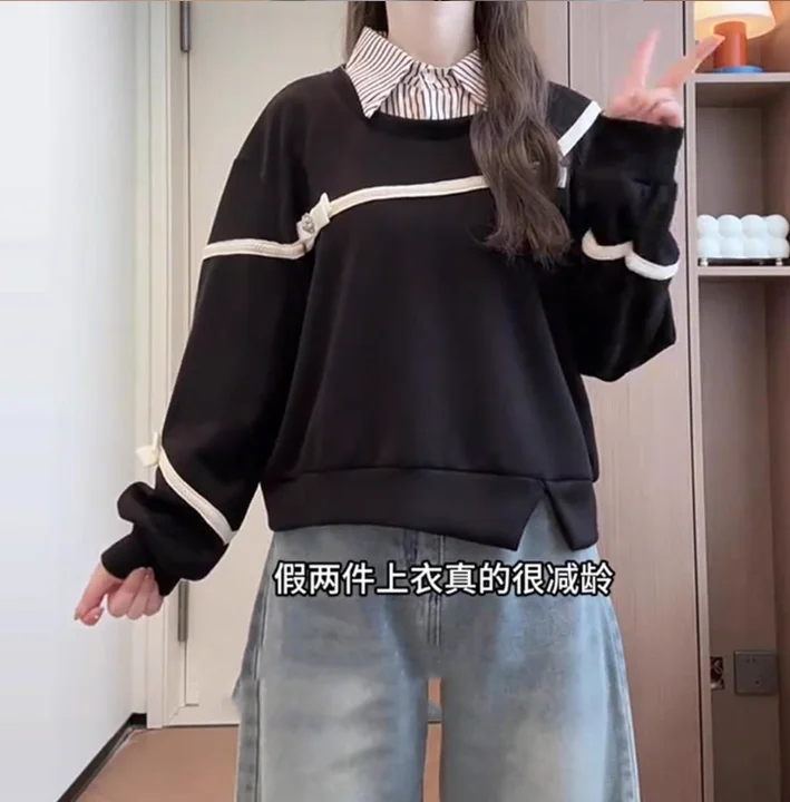 Женский осенне-зимний свитер большого размера с милым бантом - Фотография_2