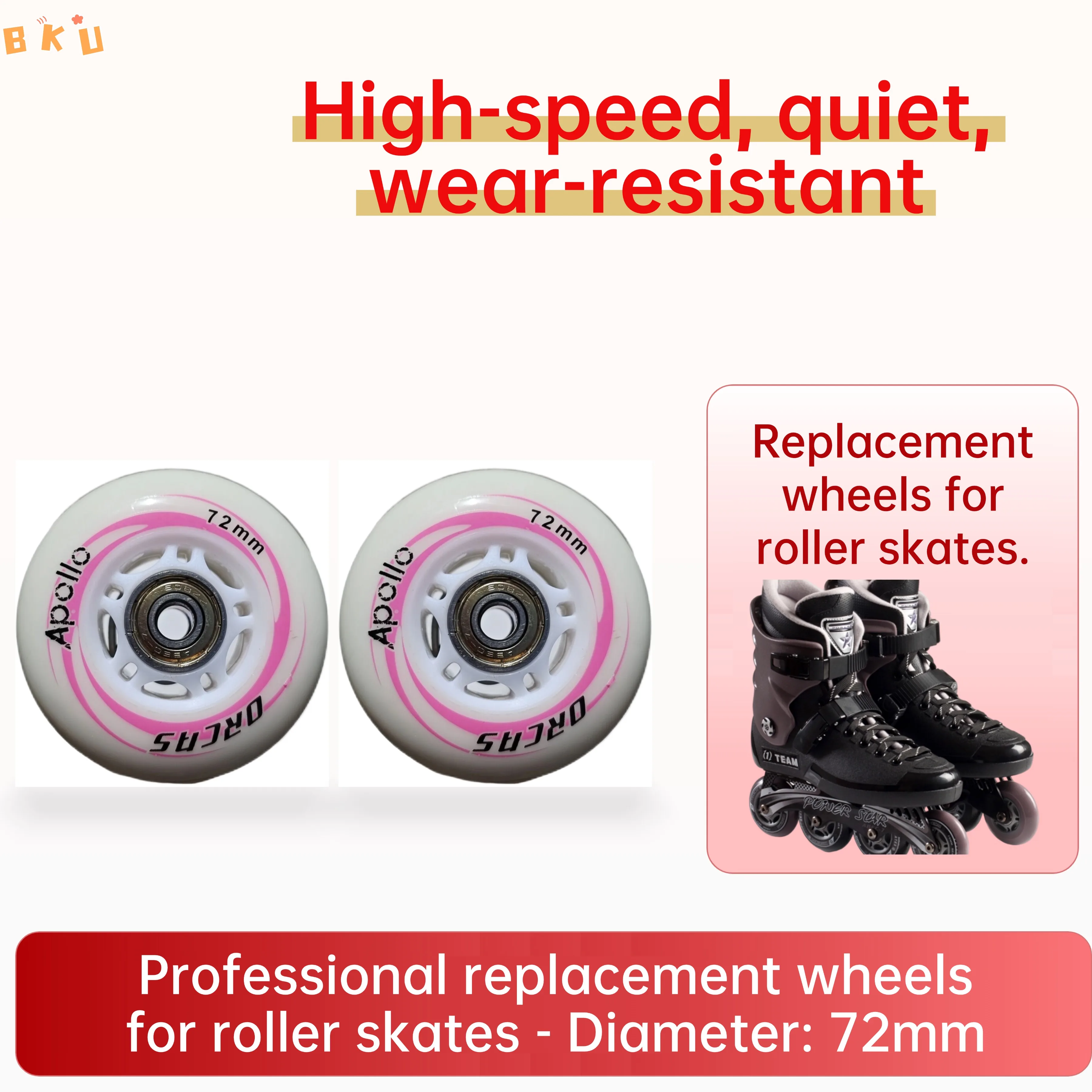 2 сменных колеса для роликовых коньков диаметром 72 мм с подшипниками - Фотография_5