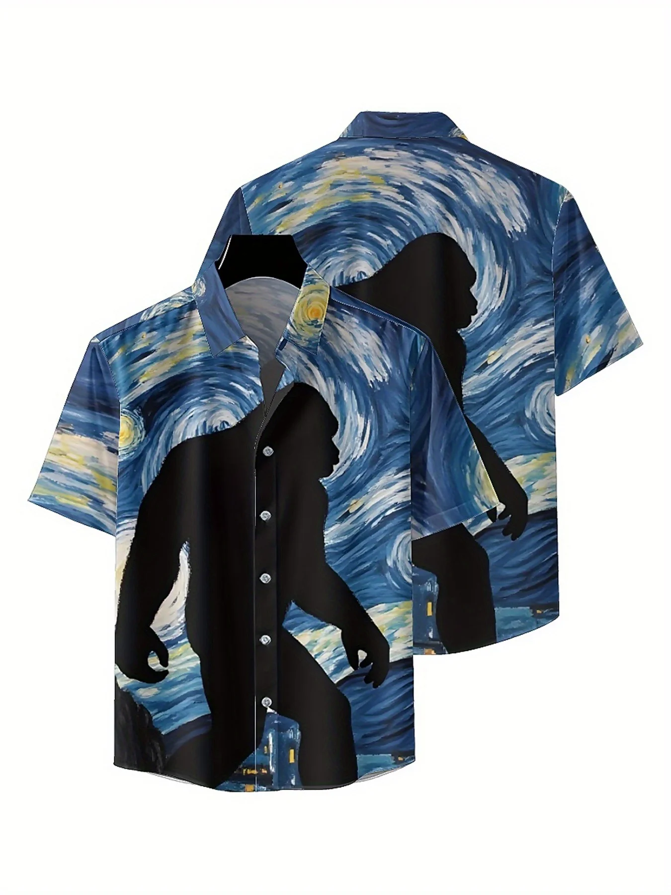 Мужские гавайские рубашки больших размеров с узором звездной ночи гориллы - Фотография_5