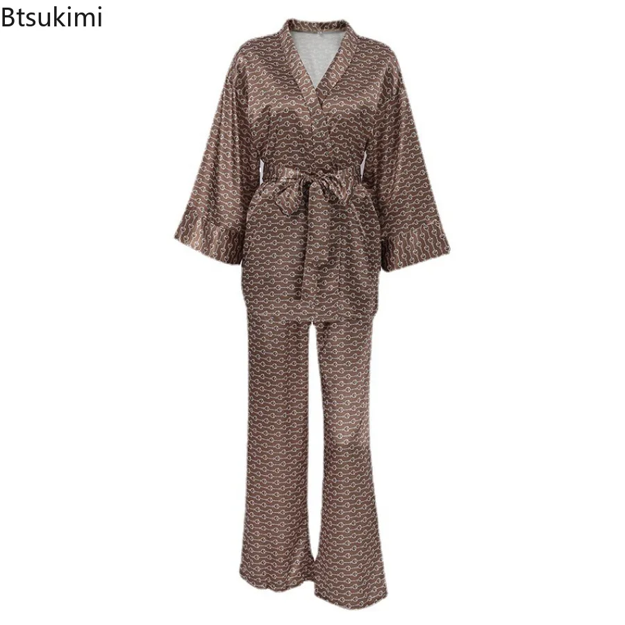 Новый женский осенний повседневный пижамный комплект с принтом - Фотография_5