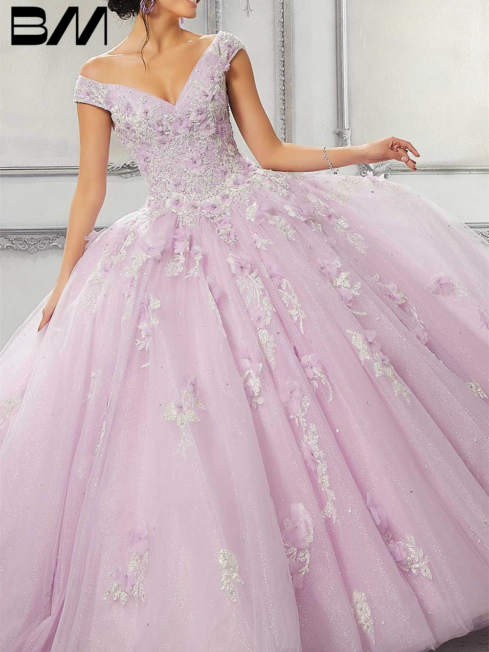 Платье quinceanera с 3d цветочной аппликацией 2023
