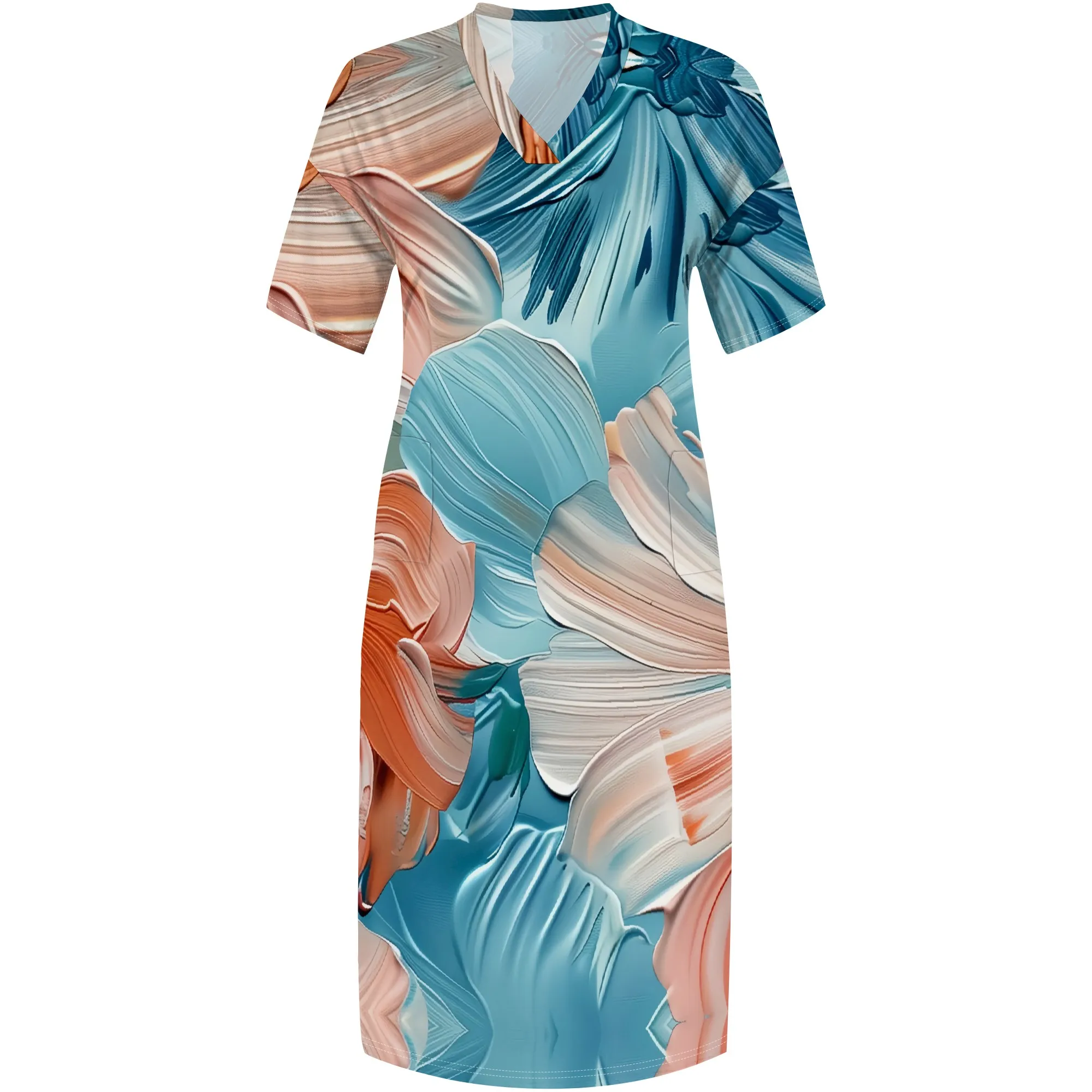 Plus size abstract brushstroke v-neck maxi dress 2025 new arrival - Фотография_5
