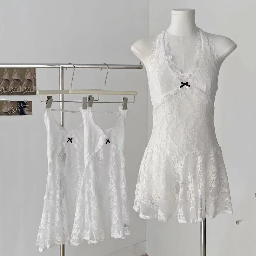 Сексуальное прозрачное кружевное платье с бретелькой на шее - Фотография_3